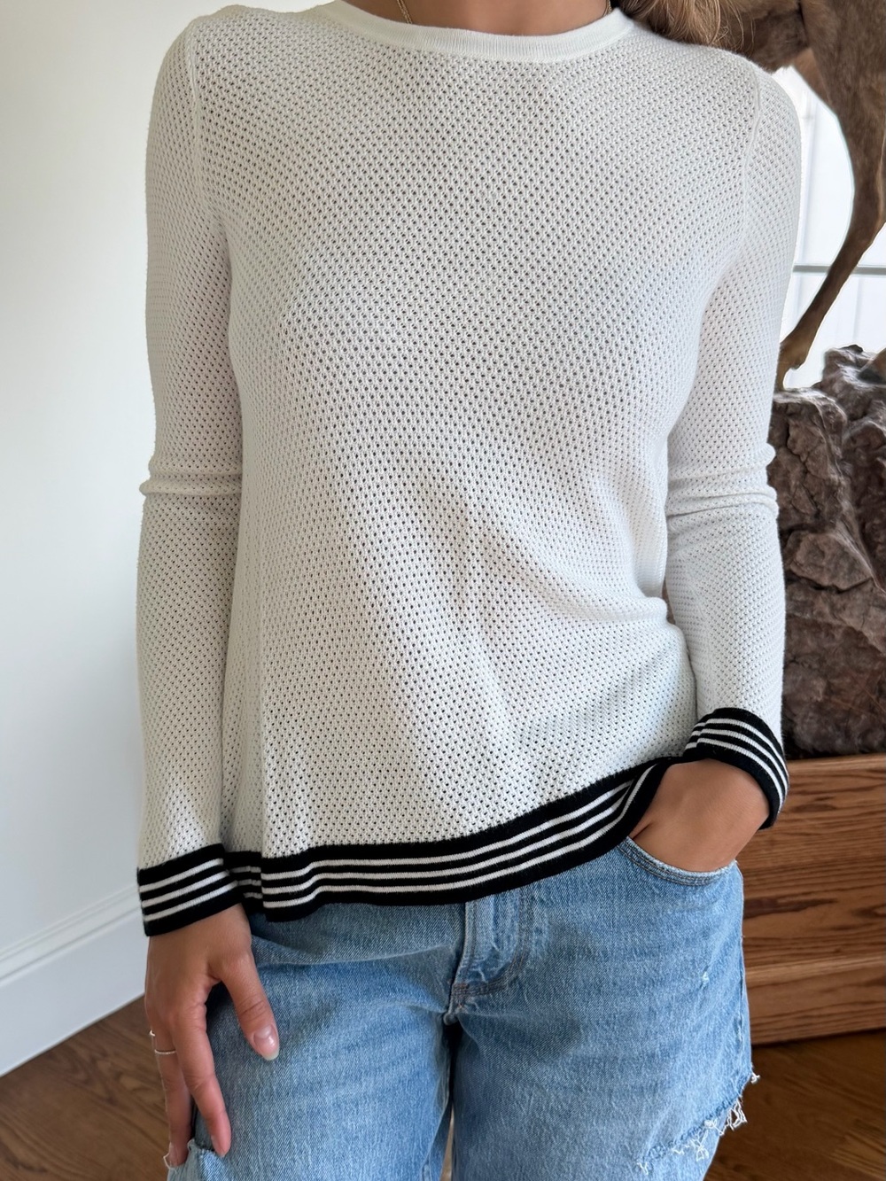 rag & bone White Mesh open back sweater Top